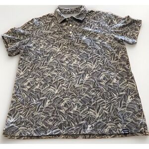 LL Bean Polo Shirt Stonecoast Hawaiian Floral Stretch Navy Blue Mens Large